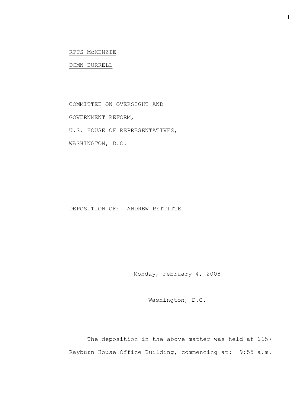 Committee Deposition of Andy Pettitte