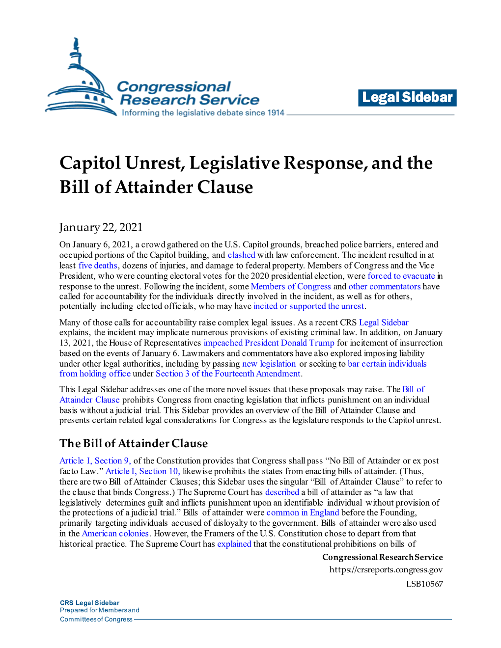 Capitol Unrest, Legislative Response, and the Bill of Attainder Clause