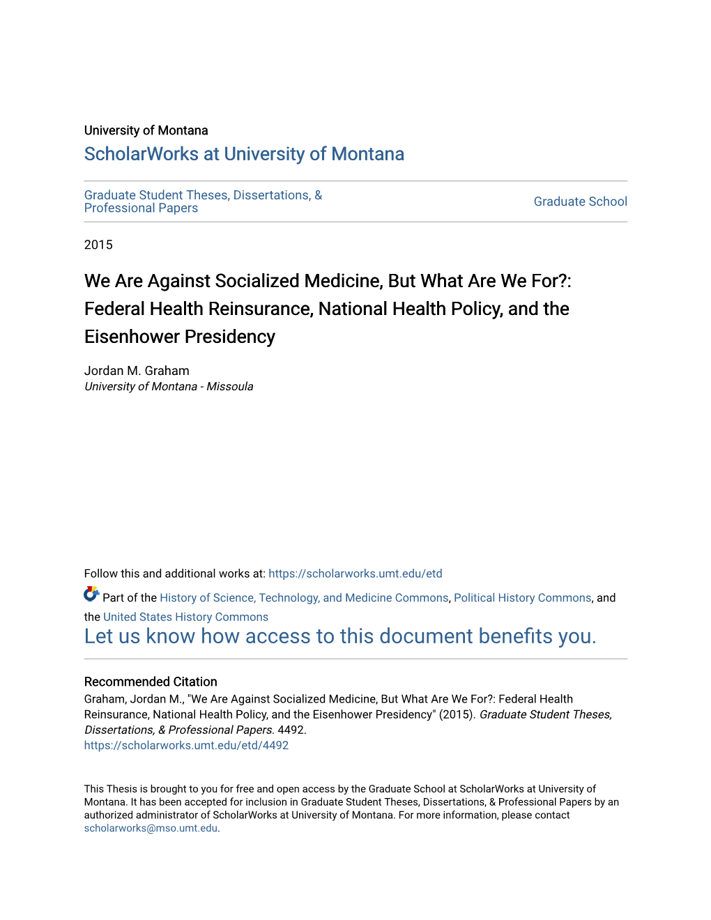 We Are Against Socialized Medicine, but What Are We For?: Federal Health Reinsurance, National Health Policy, and the Eisenhower Presidency