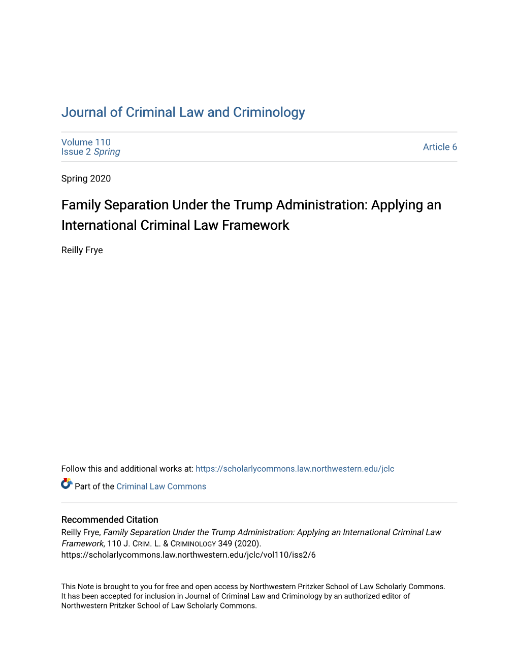 Family Separation Under the Trump Administration: Applying an International Criminal Law Framework