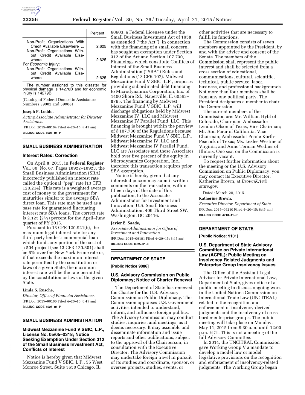 Federal Register/Vol. 80, No. 76/Tuesday, April 21, 2015/Notices