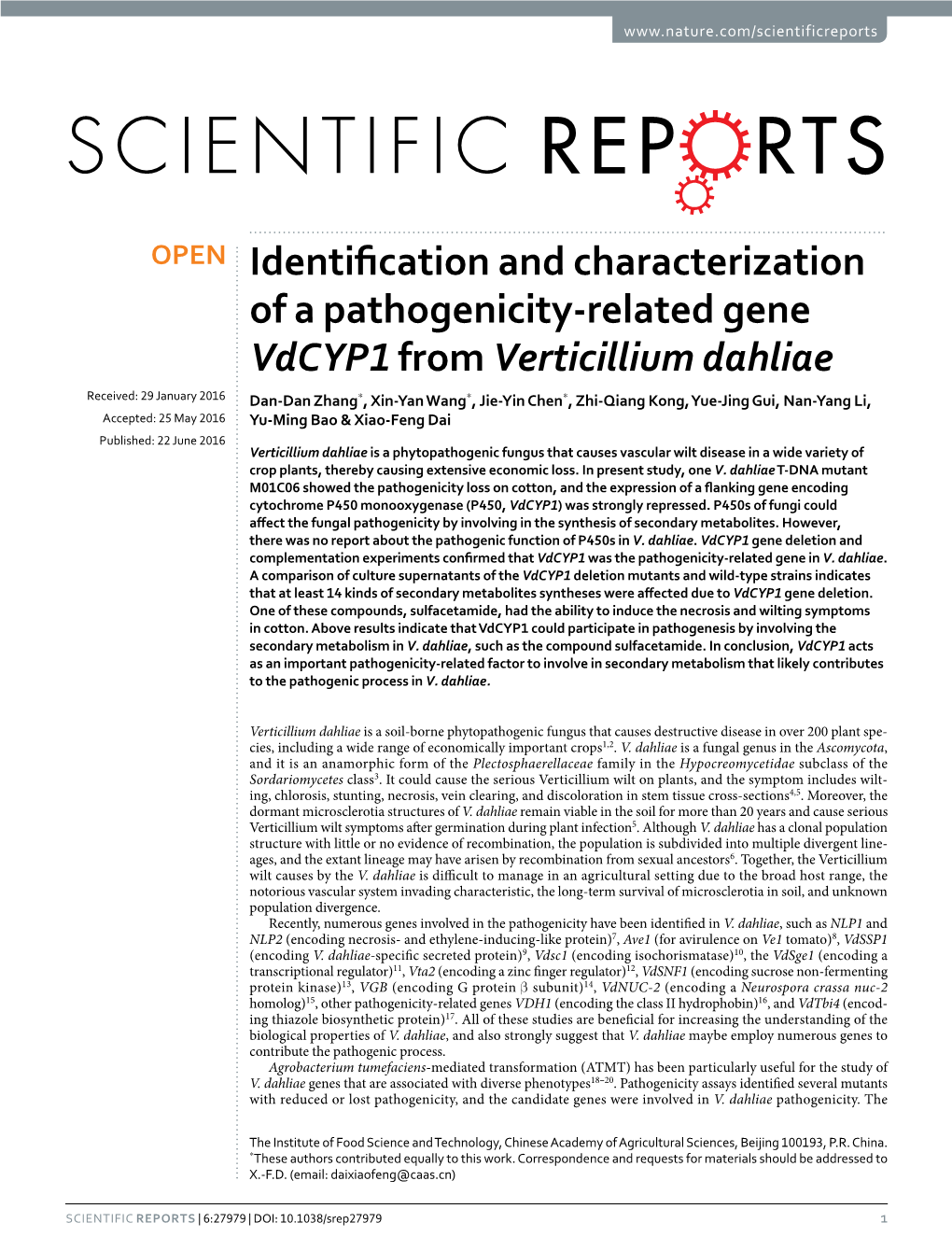Identification and Characterization of a Pathogenicity-Related Gene