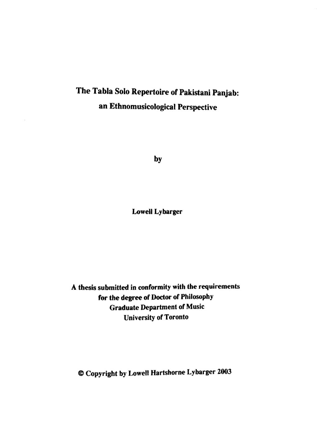 The Tabla Solo Repertoire of Pakistani Panjab: an Ethnomusicological Perspective