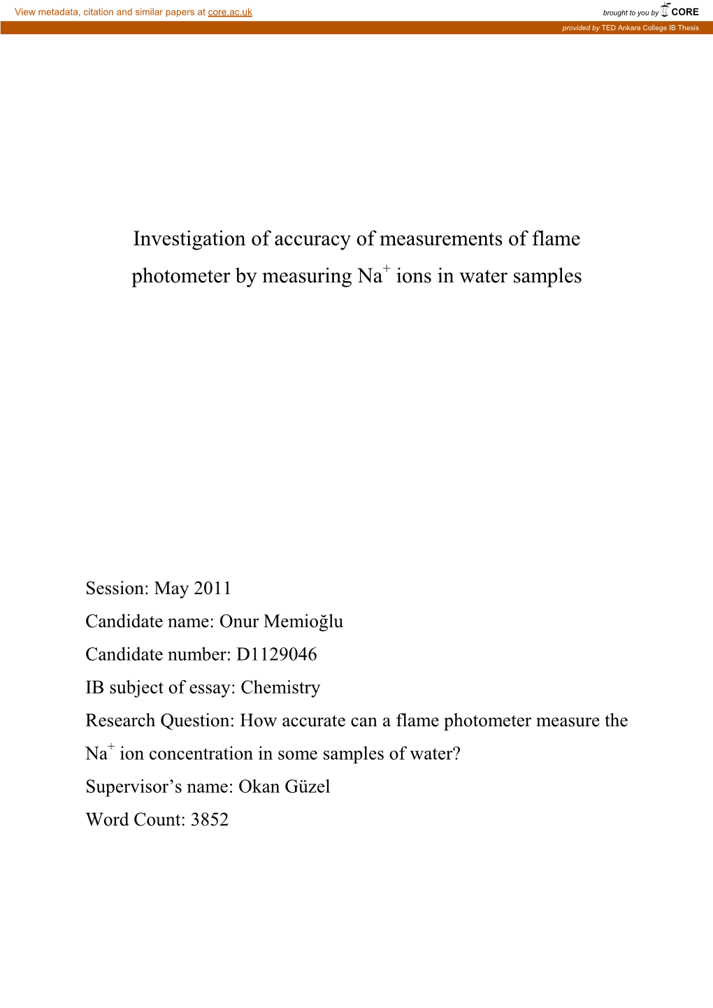 Investigation of Accuracy of Measurements of Flame Photometer by Measuring Na+ Ions in Water Samples