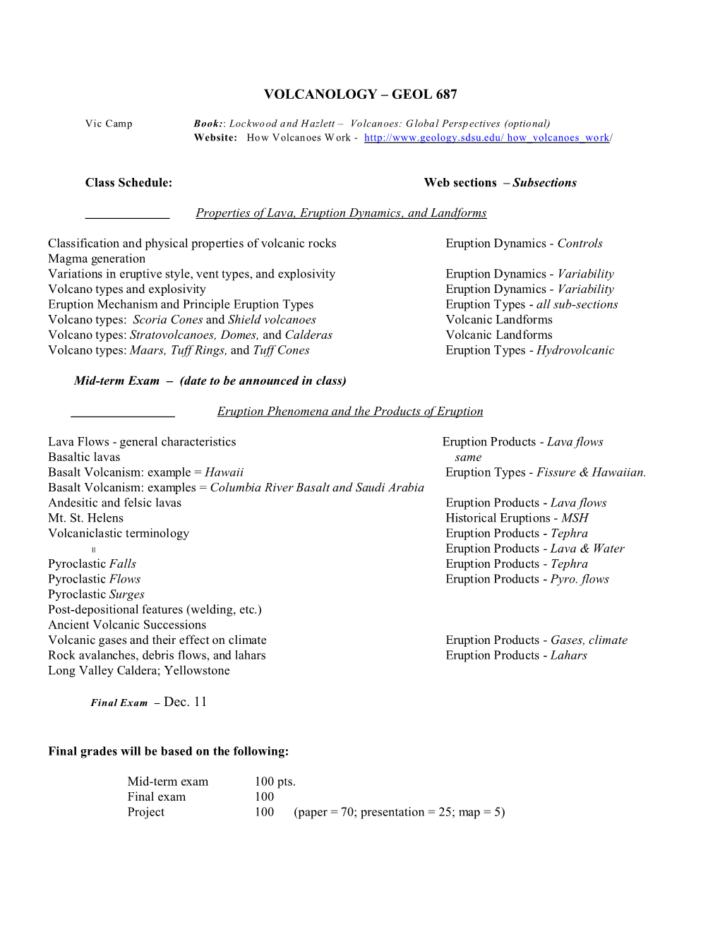 Volcanology – Geol 687