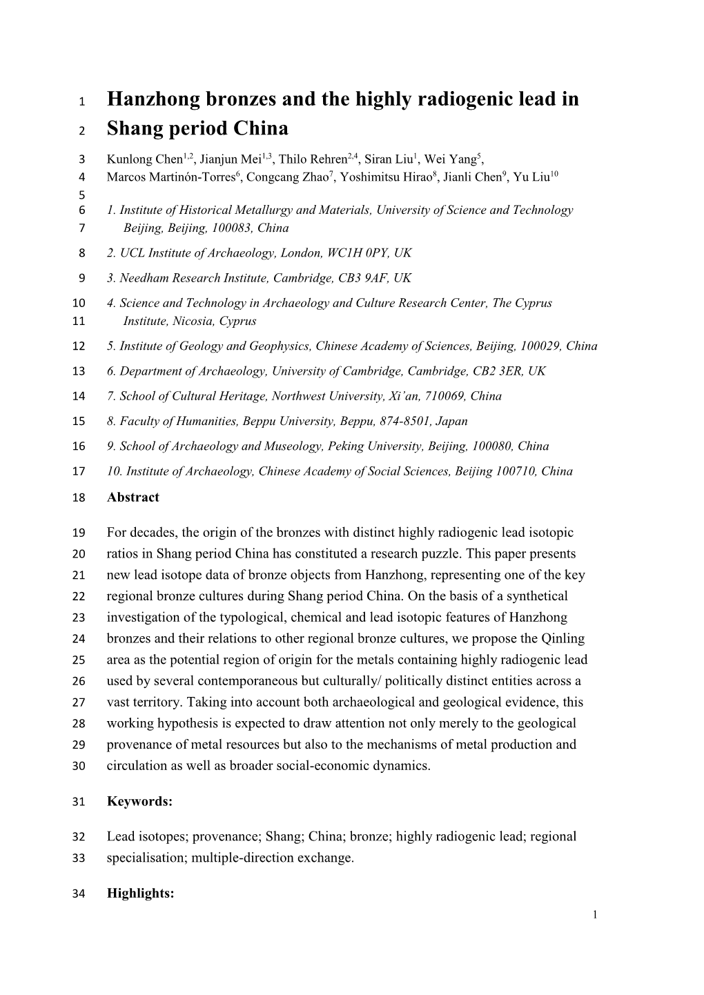 Hanzhong Bronzes and the Highly Radiogenic Lead in Shang Period