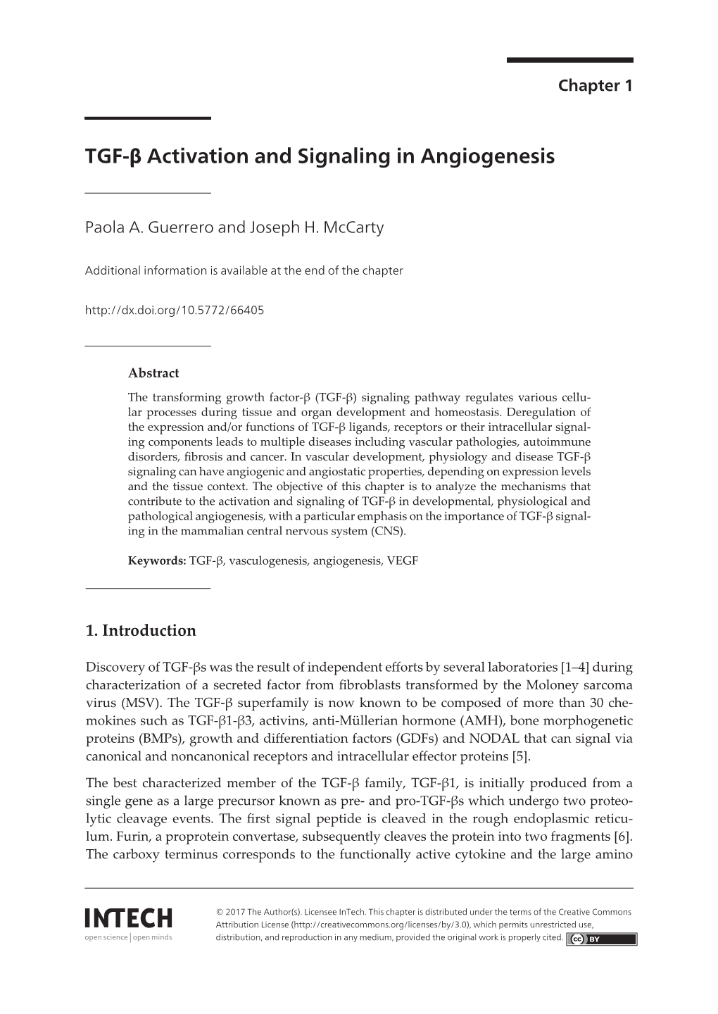 TGF-Β Activation and Signaling in Angiogenesis TGF-Β Activation and Signaling in Angiogenesis