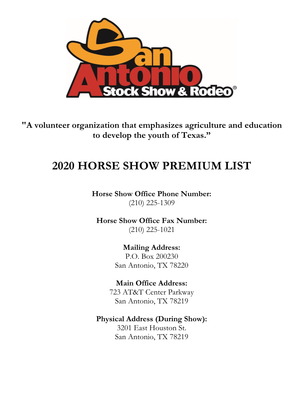 2020 Horse Show Premium List