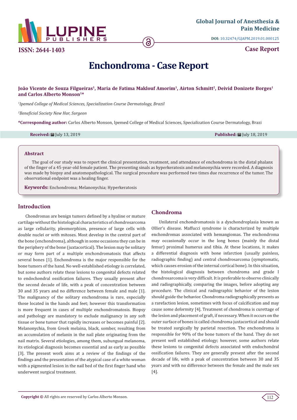 Enchondroma - Case Report