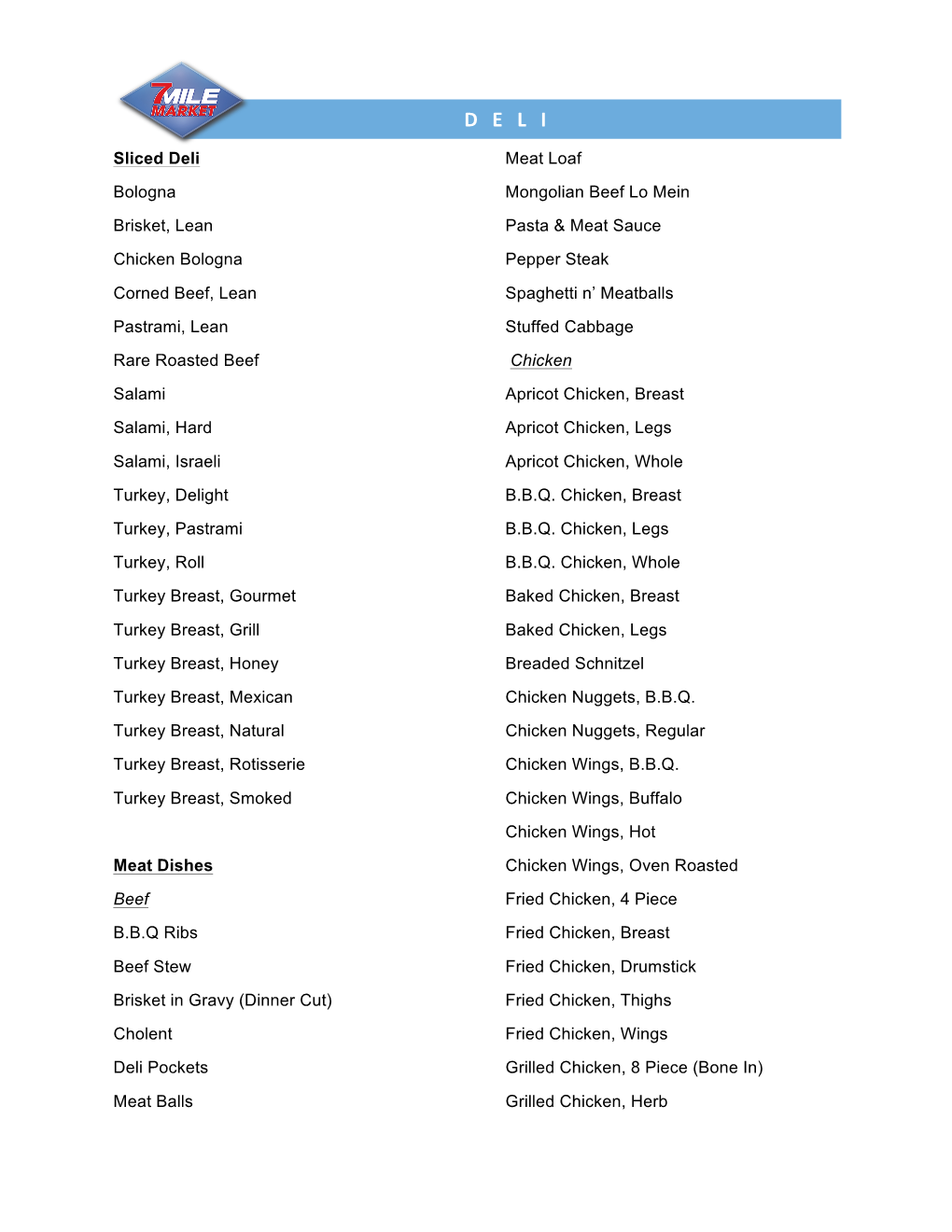 To Open Deli and Prepared Foods List