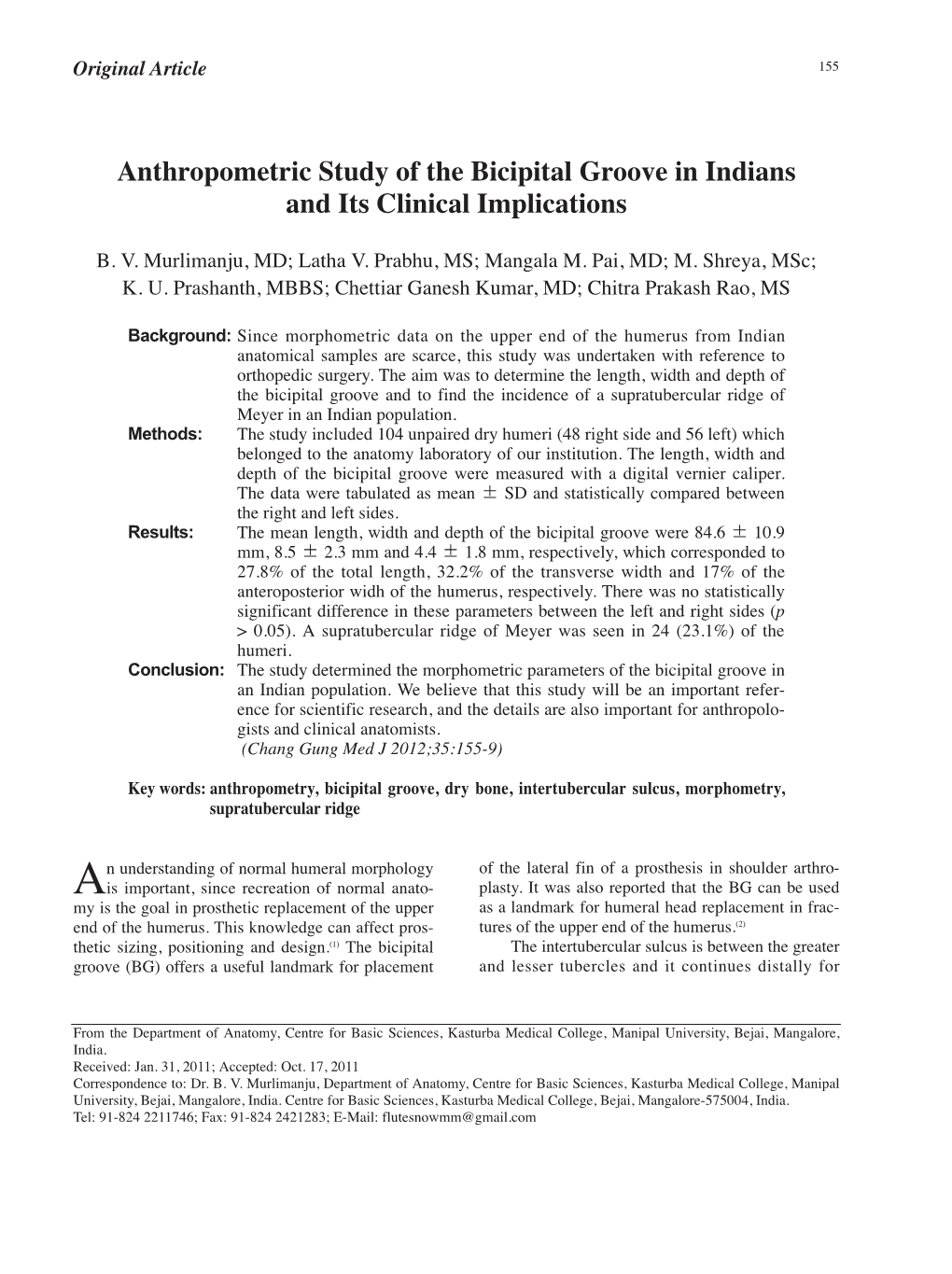 Anthropometric Study of the Bicipital Groove in Indians and Its Clinical Implications