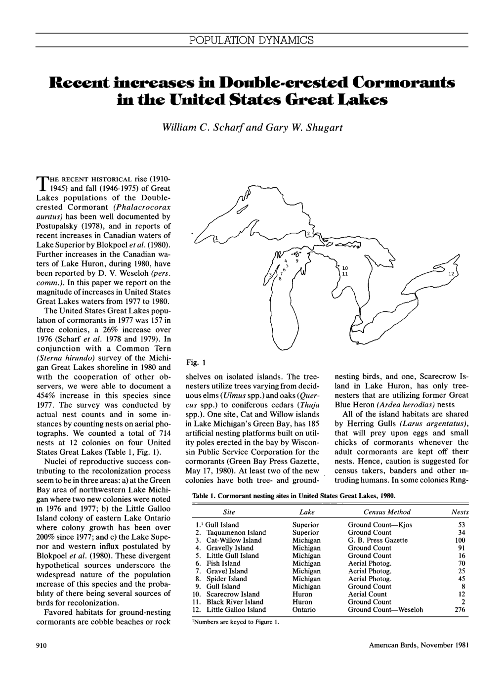 Recent Increases in Double-Crested Cormorants in the United States Great Lakes