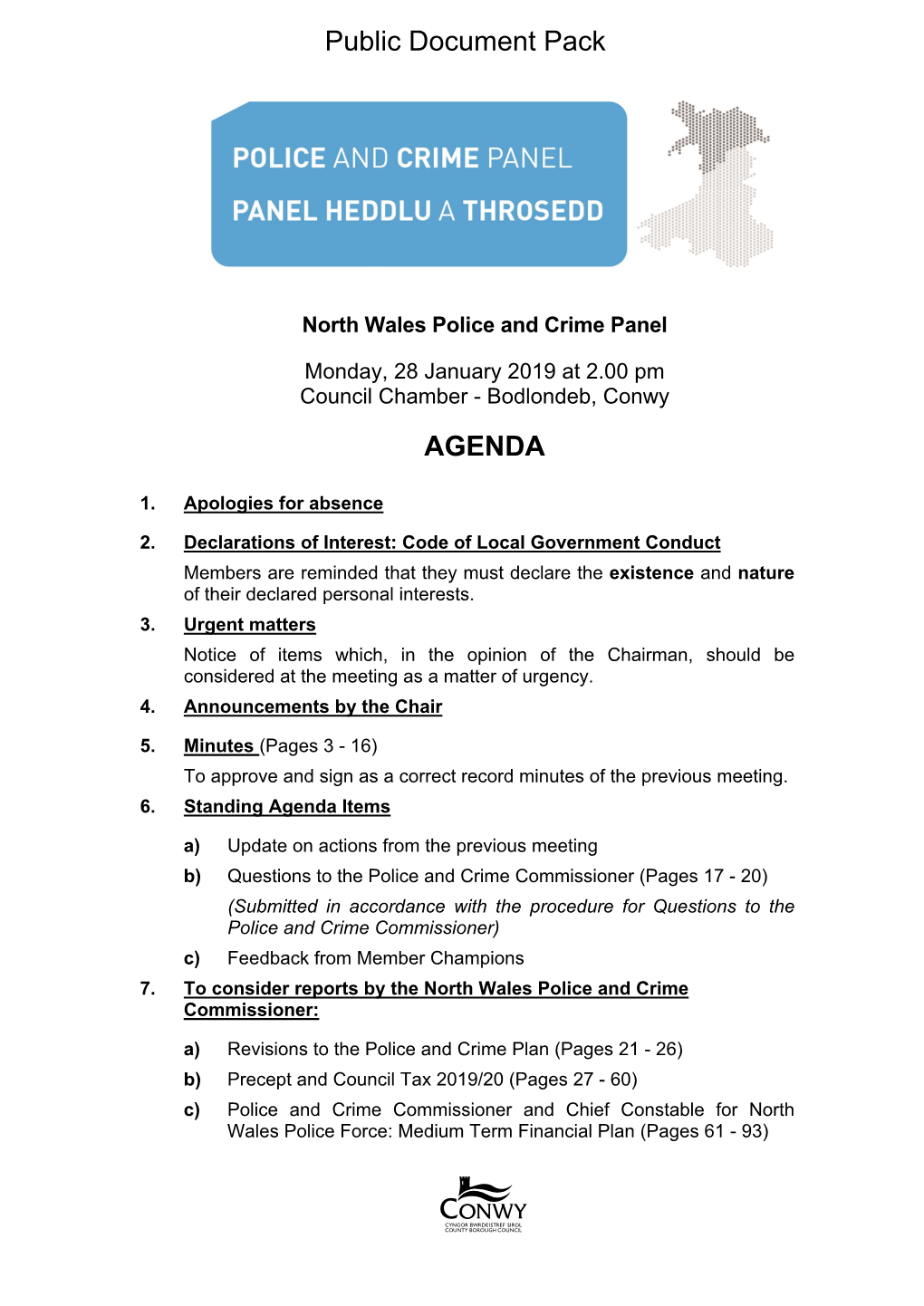 Agenda Document for North Wales Police and Crime Panel, 28/01