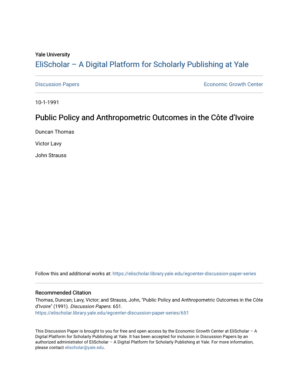 Public Policy and Anthropometric Outcomes in the Côte D’Ivoire