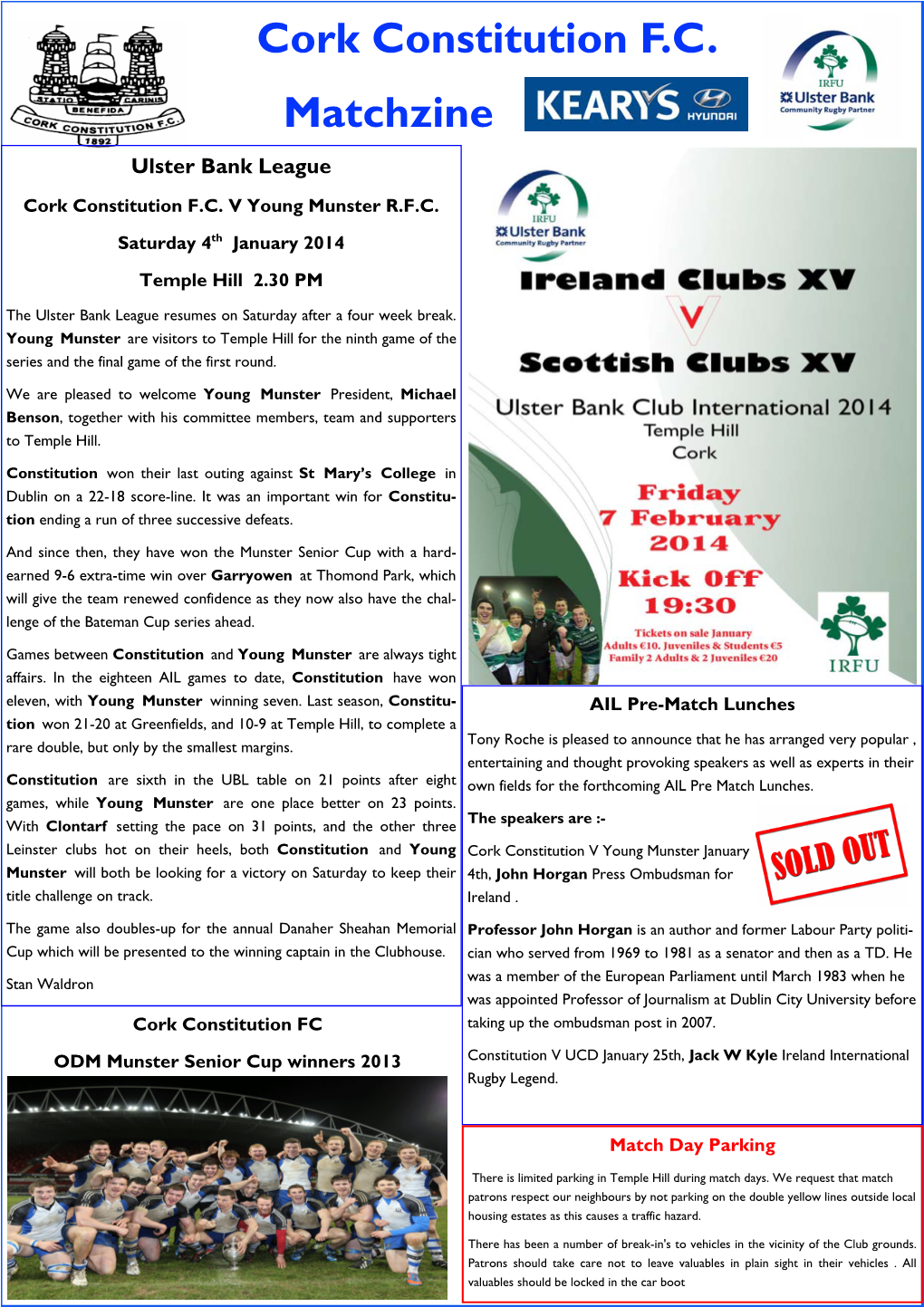 CCFC Young Munster Machzine 4 Jan 2014.Pub