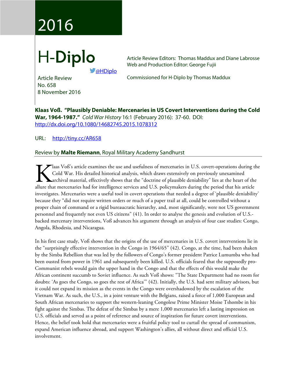 H-Diplo Article Review 20 16