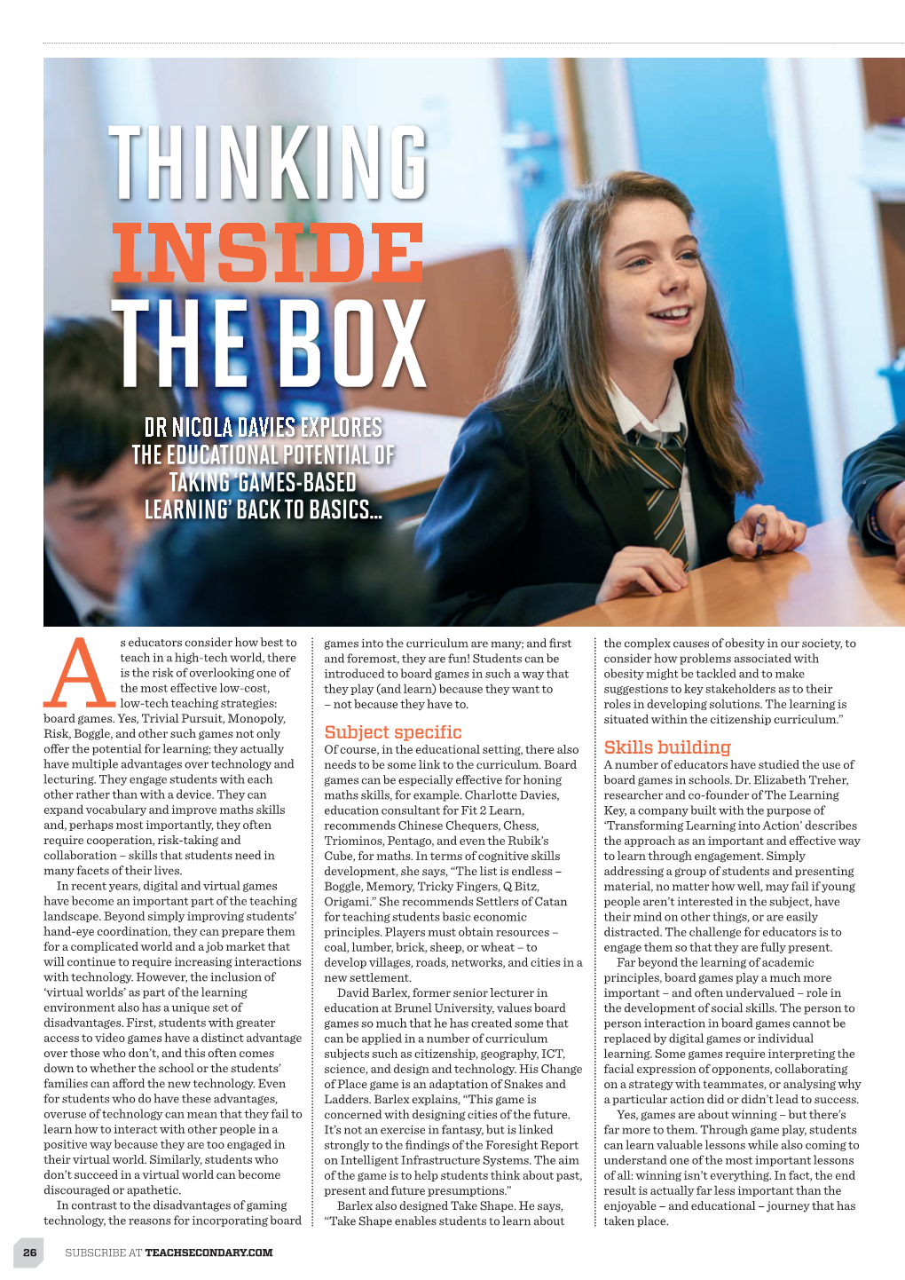 Inside the Box Dr Nicola Davies Explores the Educational Potential of Taking ‘Games-Based Learning’ Back to Basics