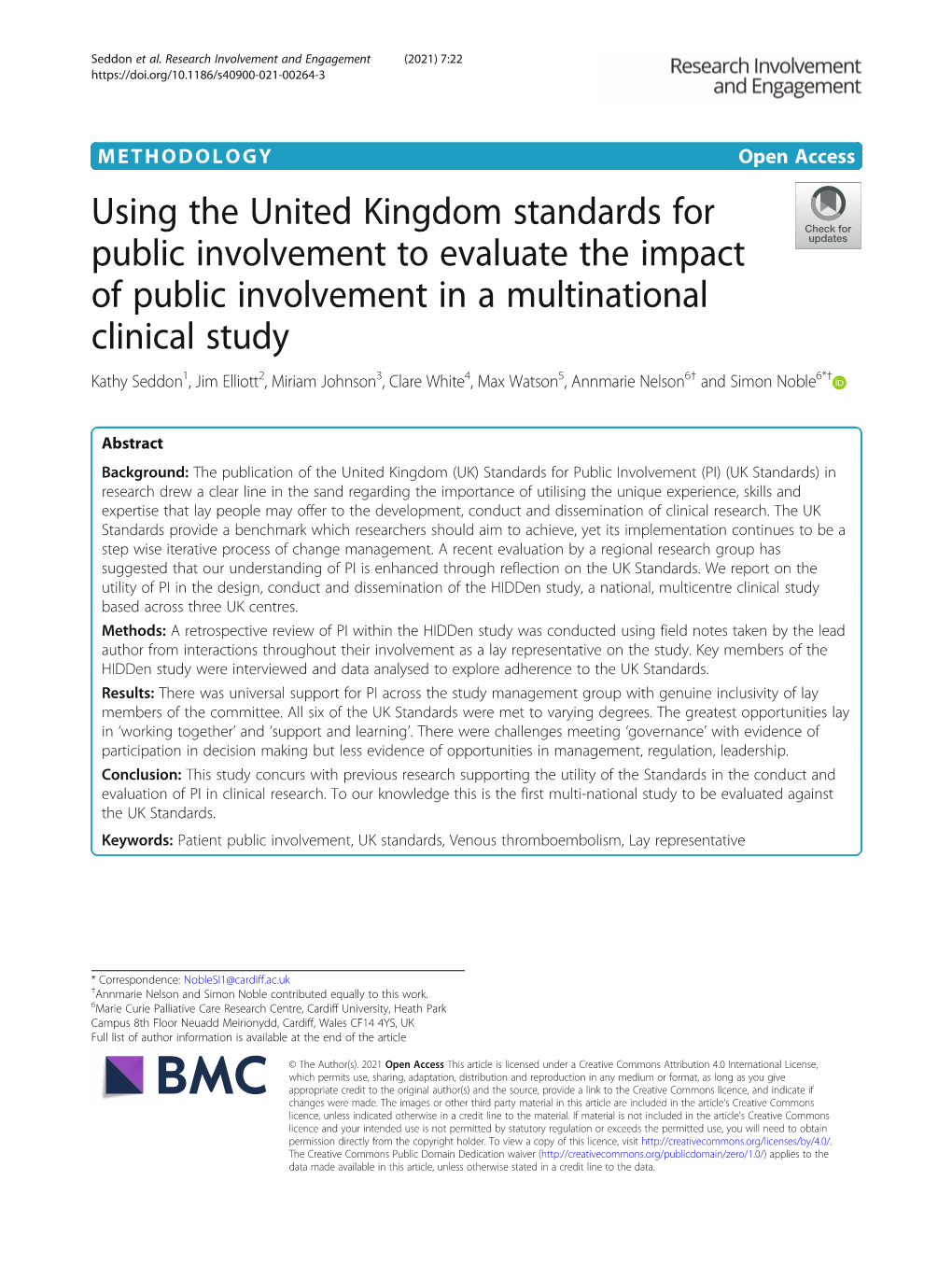 Using the United Kingdom Standards for Public Involvement to Evaluate