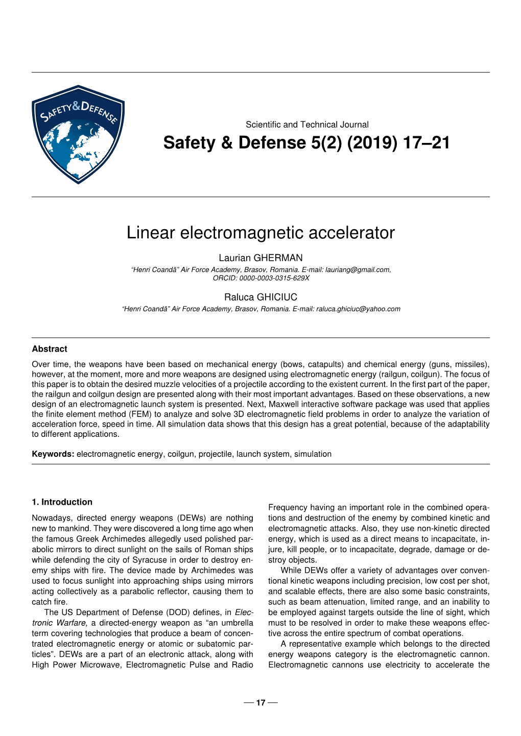 (2019) 17–21 Linear Electromagnetic Accelerator