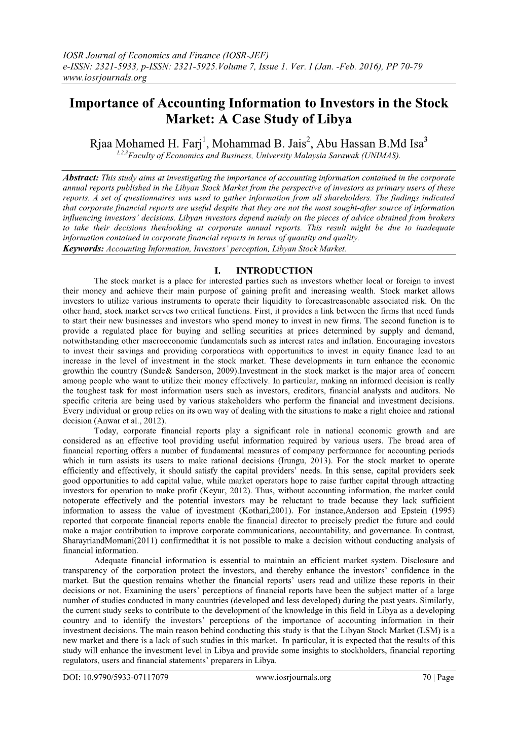 Importance of Accounting Information to Investors in the Stock Market: a Case Study of Libya