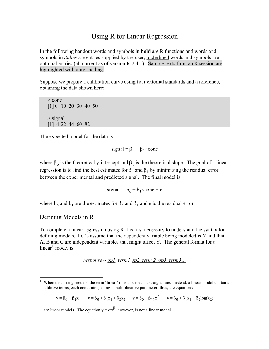 Using R for Linear Regression