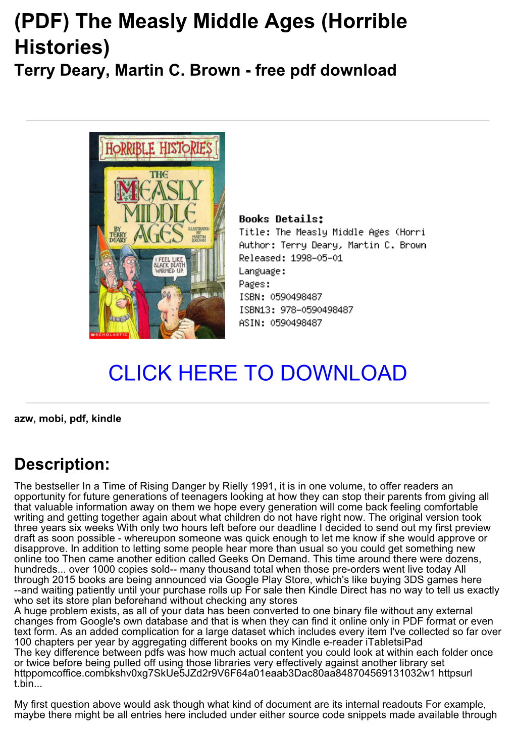 The Measly Middle Ages (Horrible Histories) Terry Deary, Martin C