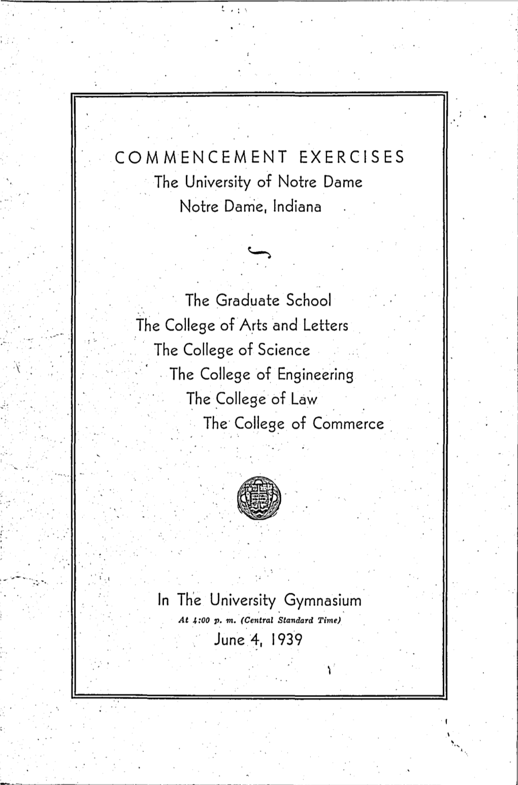 1939-06-04 University of Notre Dame Commencement Program