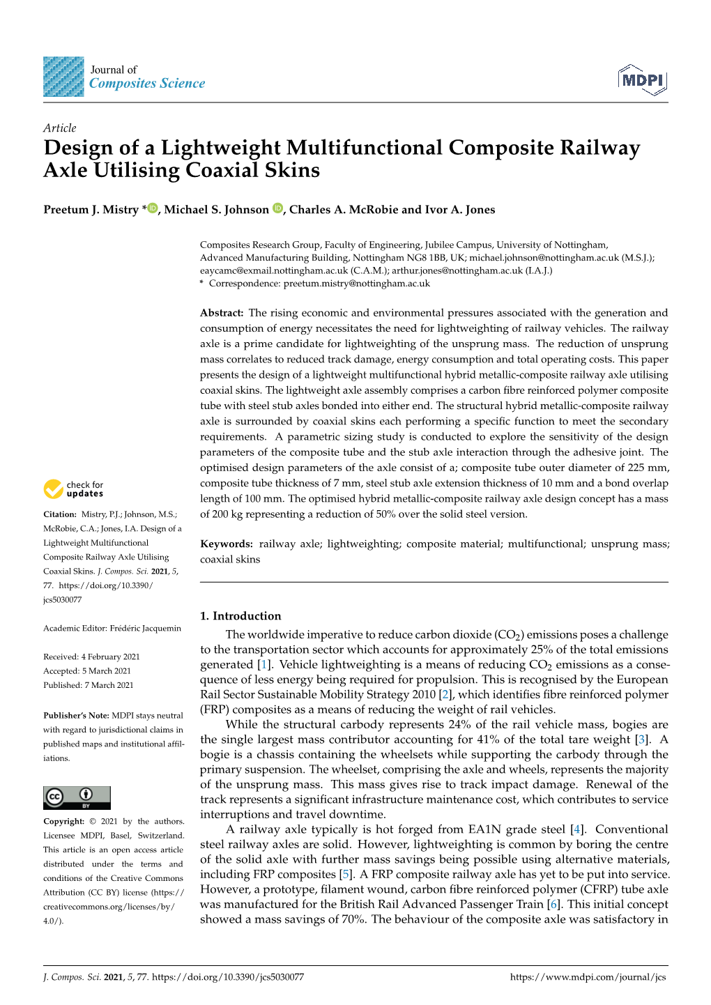 Design of a Lightweight Multifunctional Composite Railway Axle Utilising Coaxial Skins