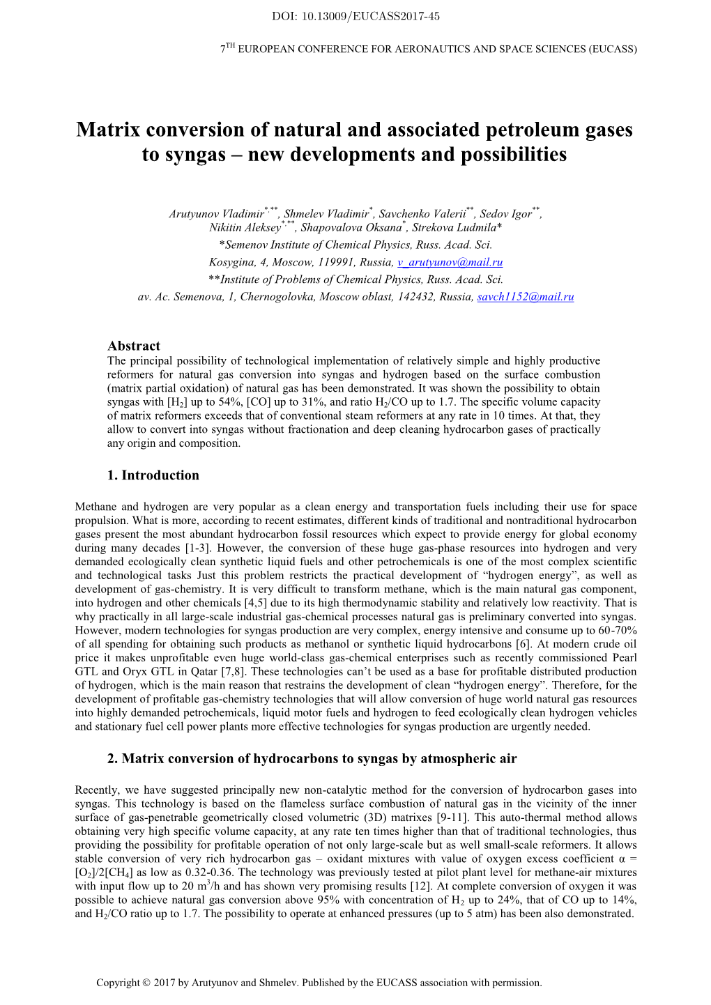 Matrix Conversion of Natural and Associated Petroleum Gases to Syngas – New Developments and Possibilities