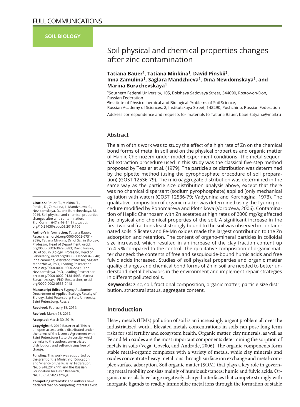 Soil Physical and Chemical Properties Changes After Zinc Contamination