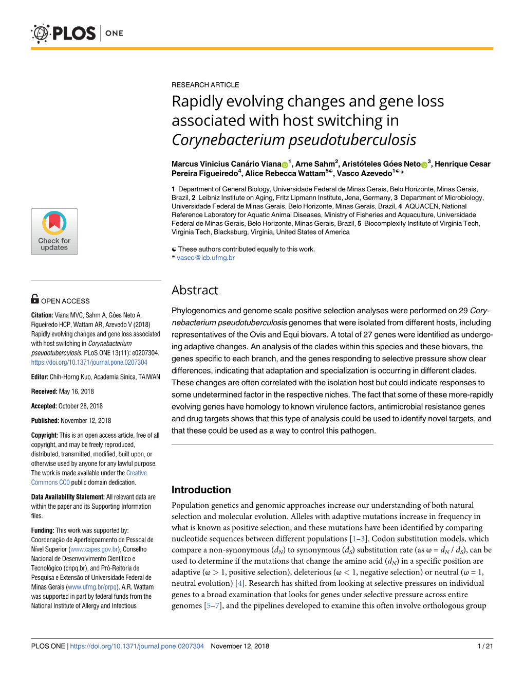 Rapidly Evolving Changes and Gene Loss Associated with Host Switching in Corynebacterium Pseudotuberculosis