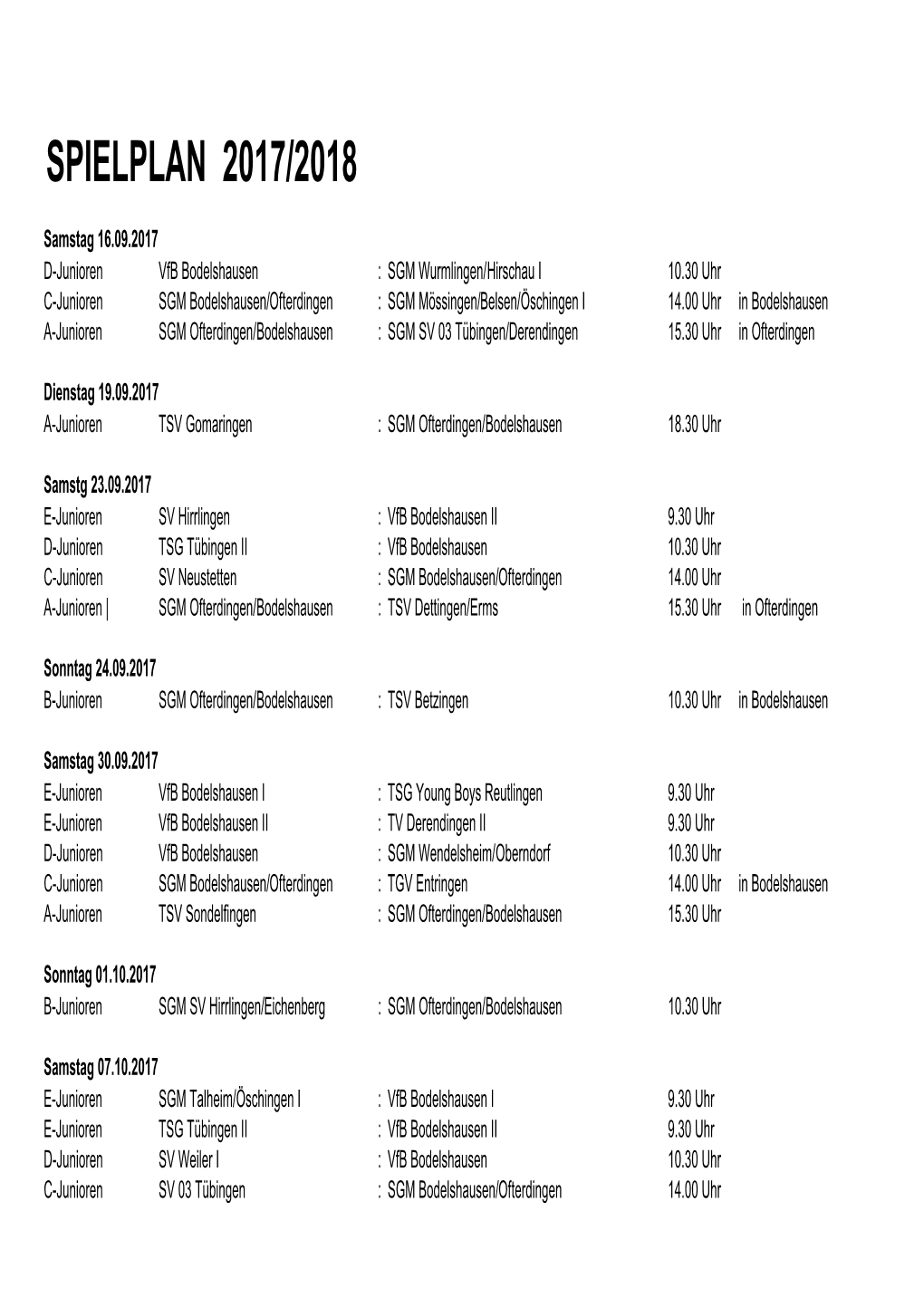 Spielplan 2017/2018