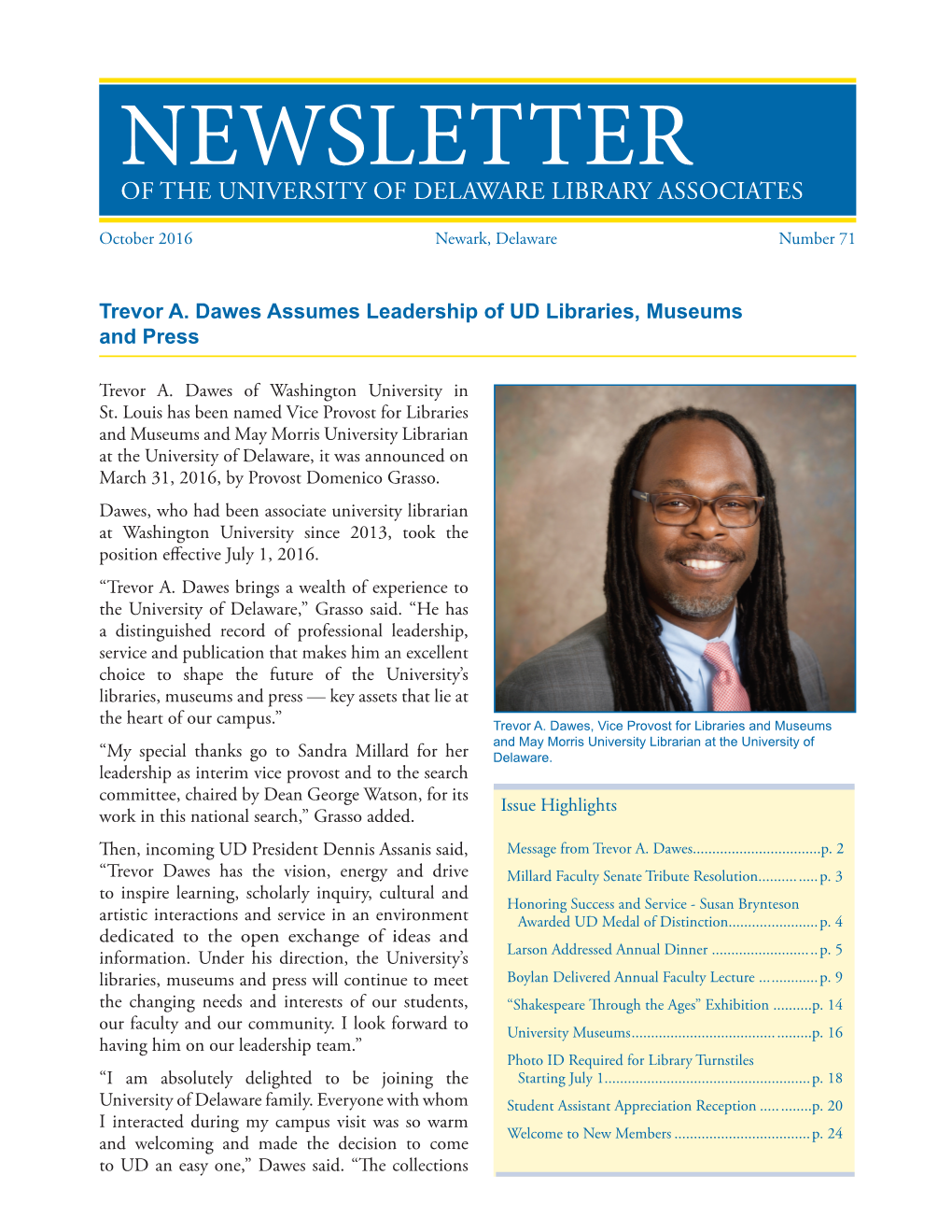 Newsletter of the University of Delaware Library Associates