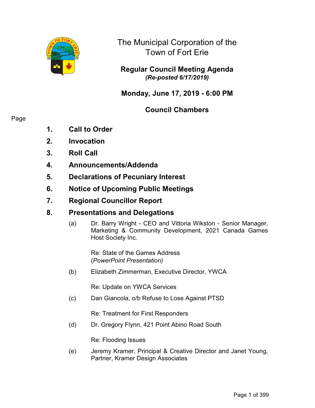 Regular Council Meeting Agenda