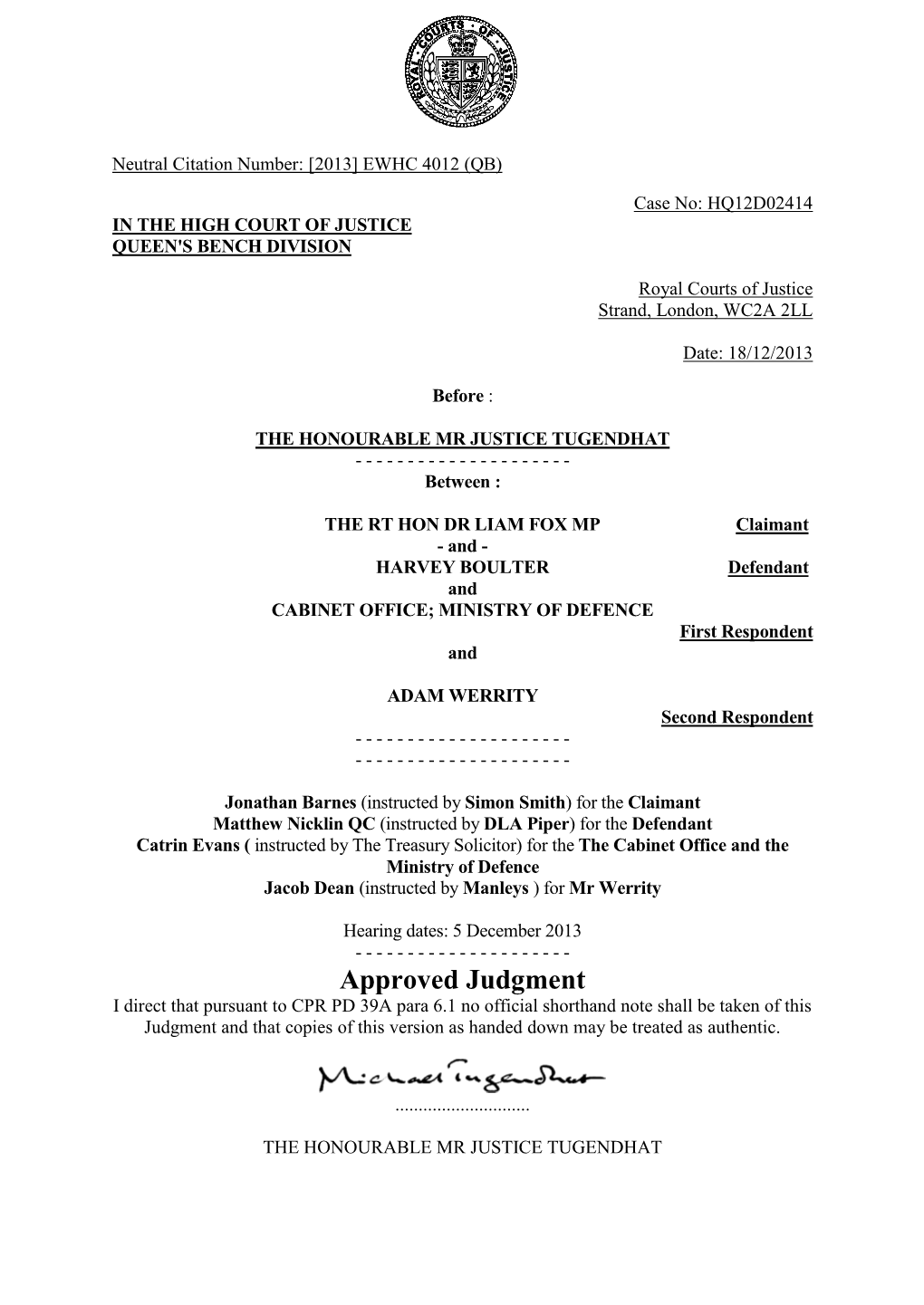 High Court Judgment Template