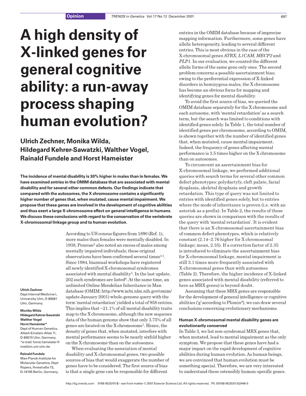 A High Density of X-Linked Genes for General Cognitive Ability