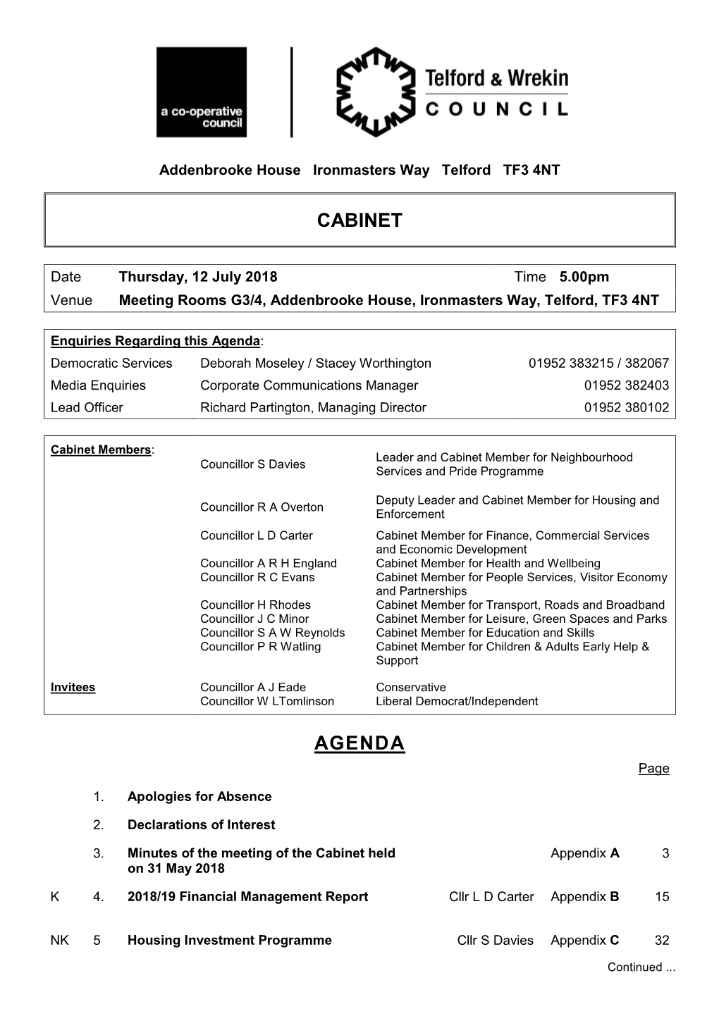 Cabinet Agenda