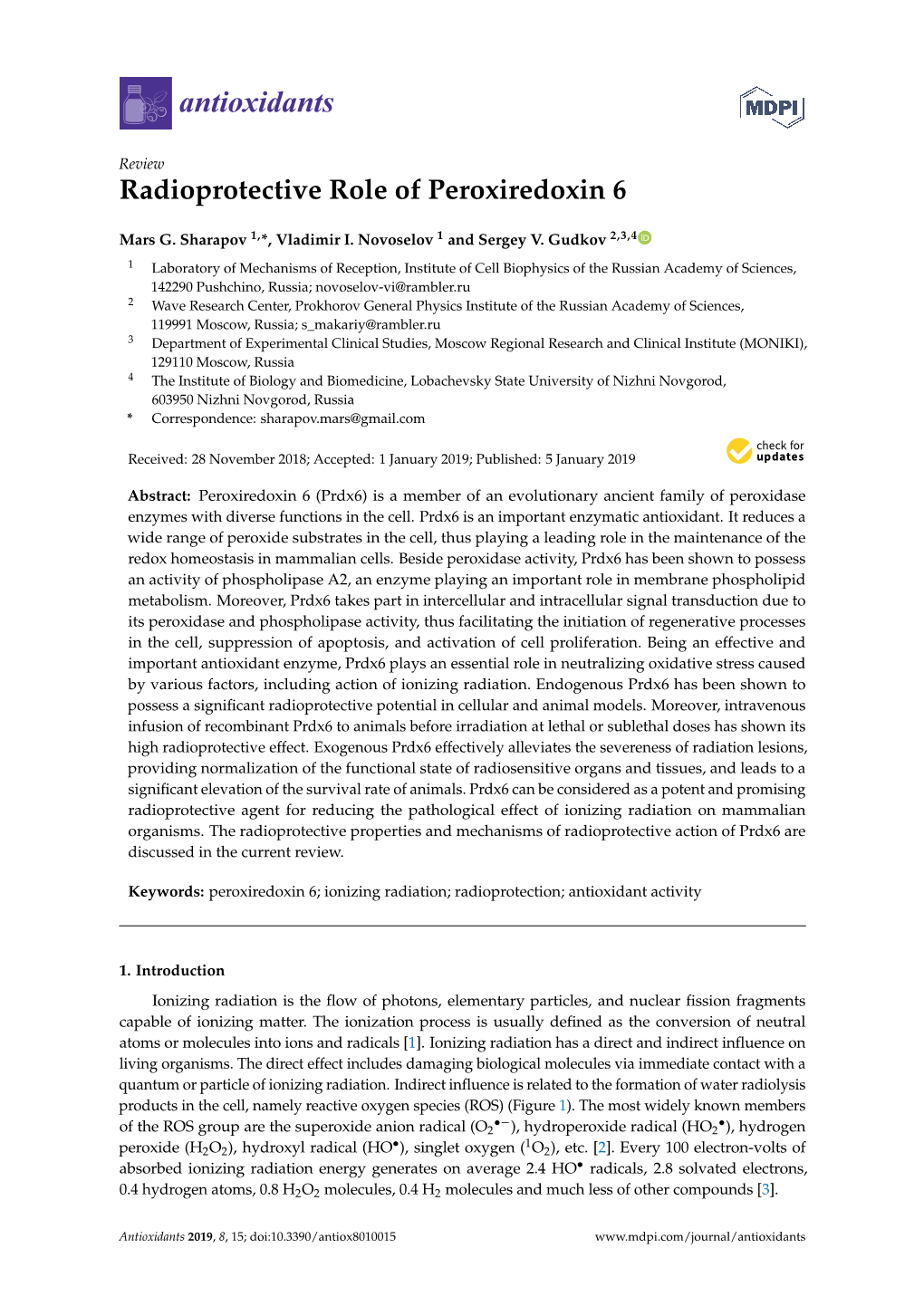 Radioprotective Role of Peroxiredoxin 6