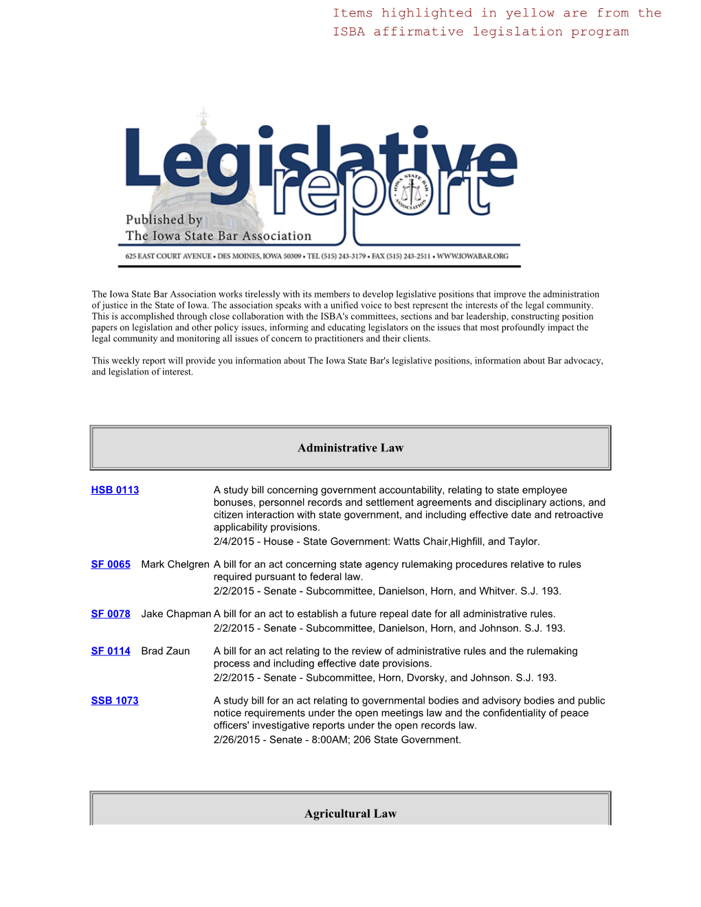 Legislative Report