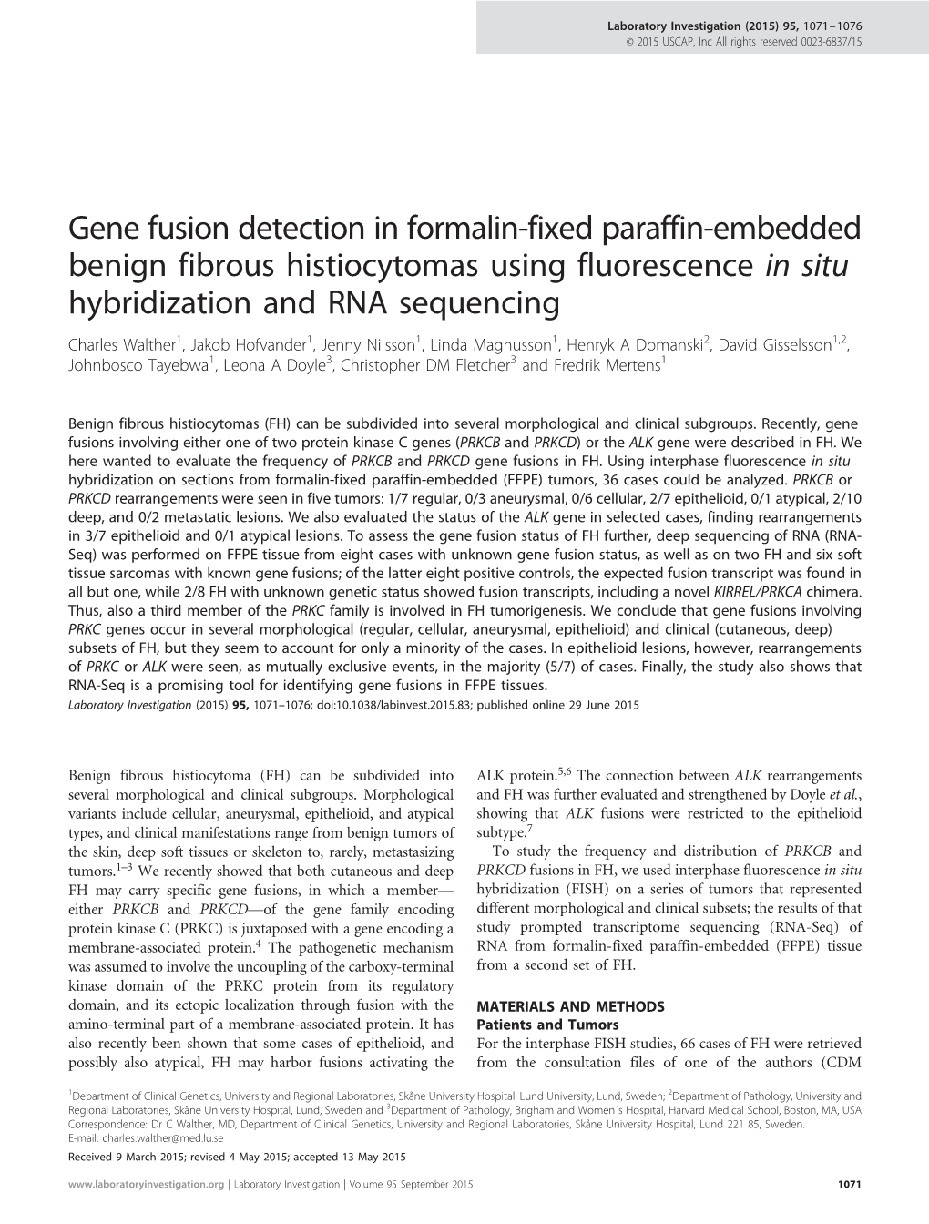 Gene Fusion Detection in Formalin-Fixed Paraffin-Embedded