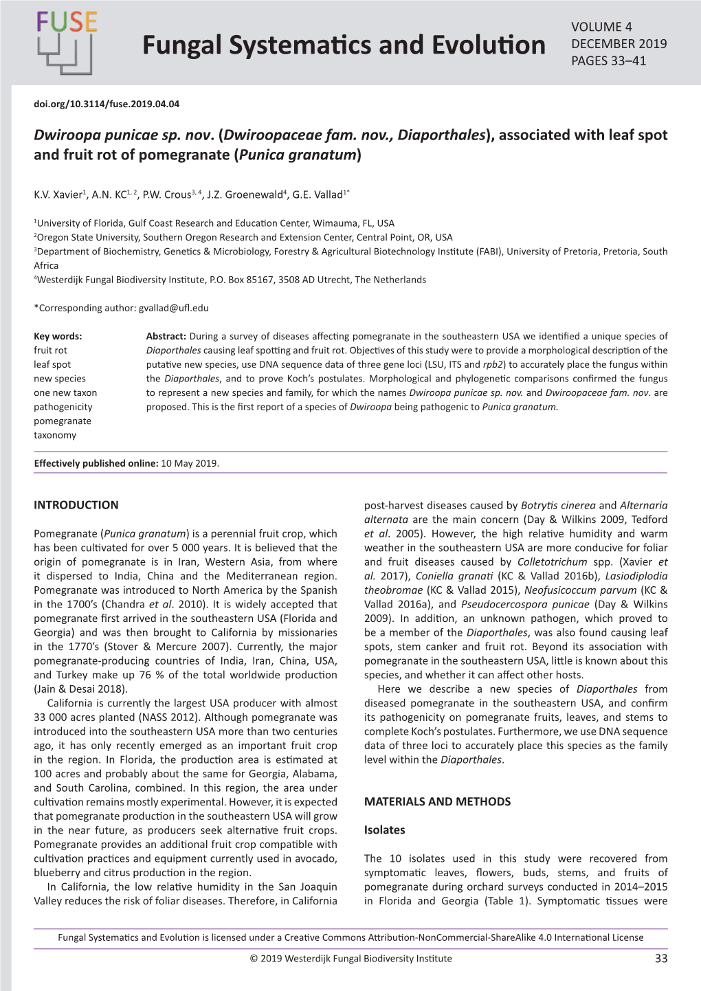 Associated with Leaf Spot and Fruit Rot of Pomegranate (Punica Granatum)