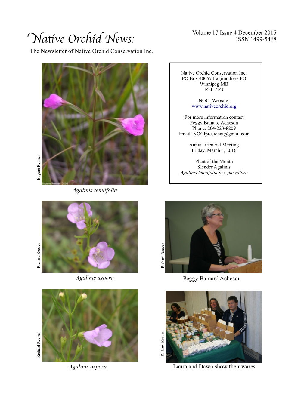 Native Orchid News: ISSN 1499-5468 the Newsletter of Native Orchid Conservation Inc
