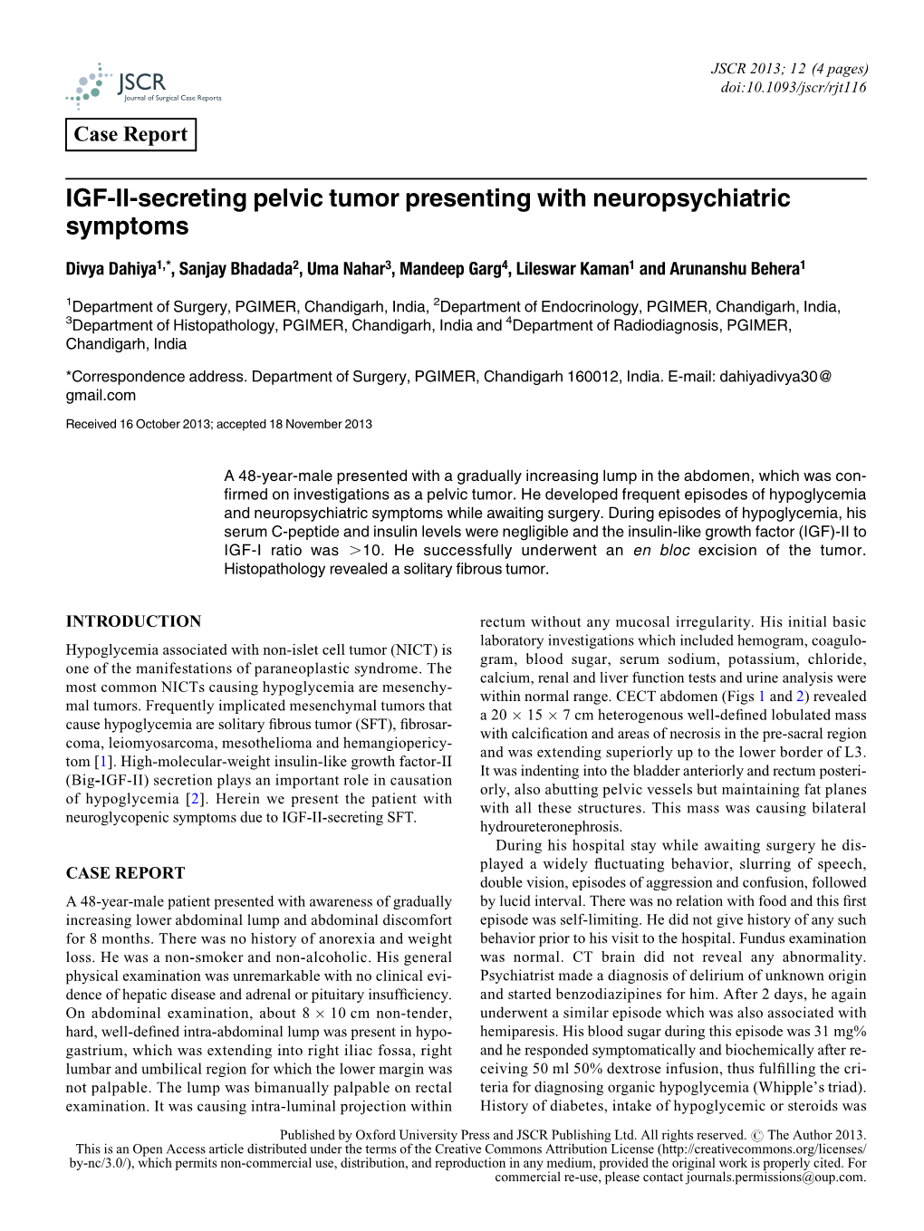 IGF-II-Secreting Pelvic Tumor Presenting with Neuropsychiatric Symptoms