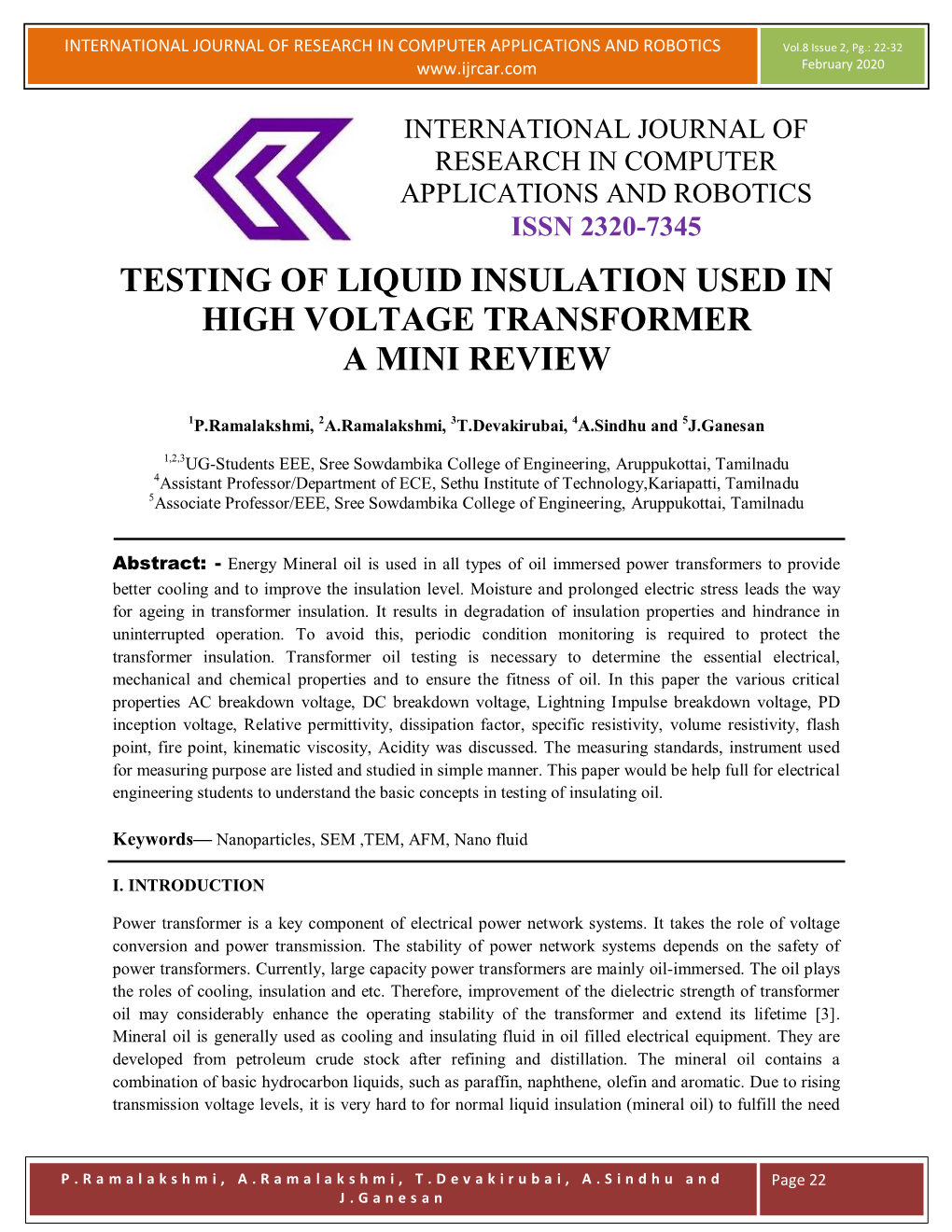 Testing of Liquid Insulation Used in High Voltage Transformer a Mini Review