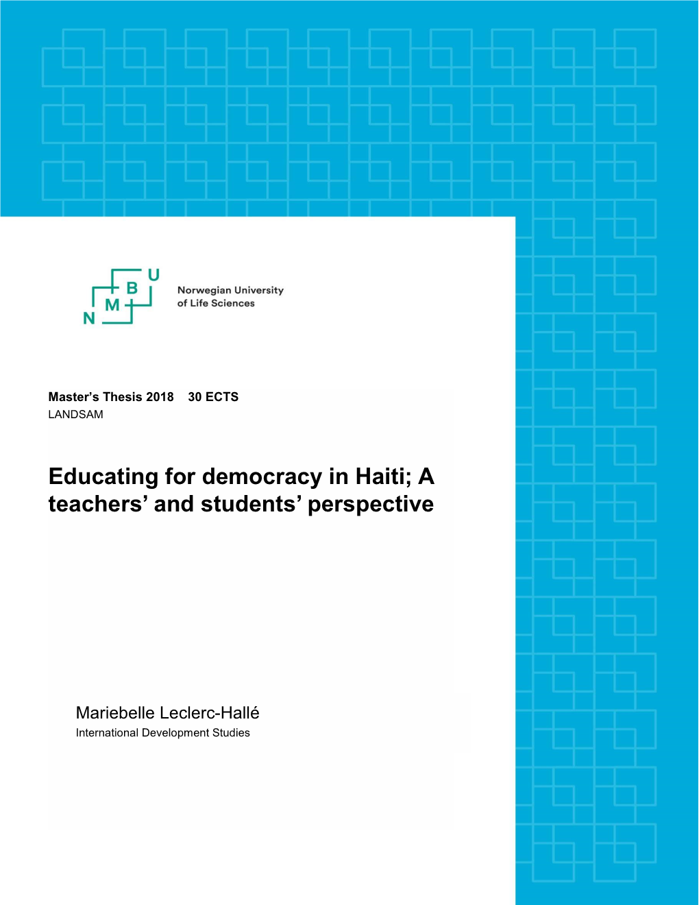 Educating for Democracy in Haiti; a Teachers' and Students' Perspective