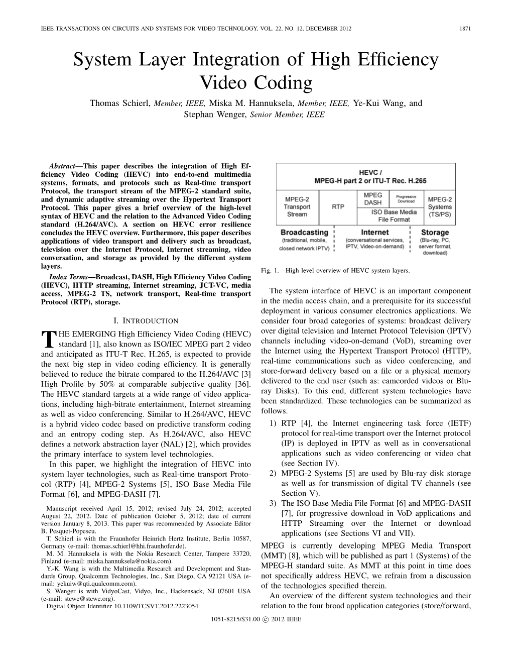 System Layer Integration of High Efficiency Video Coding