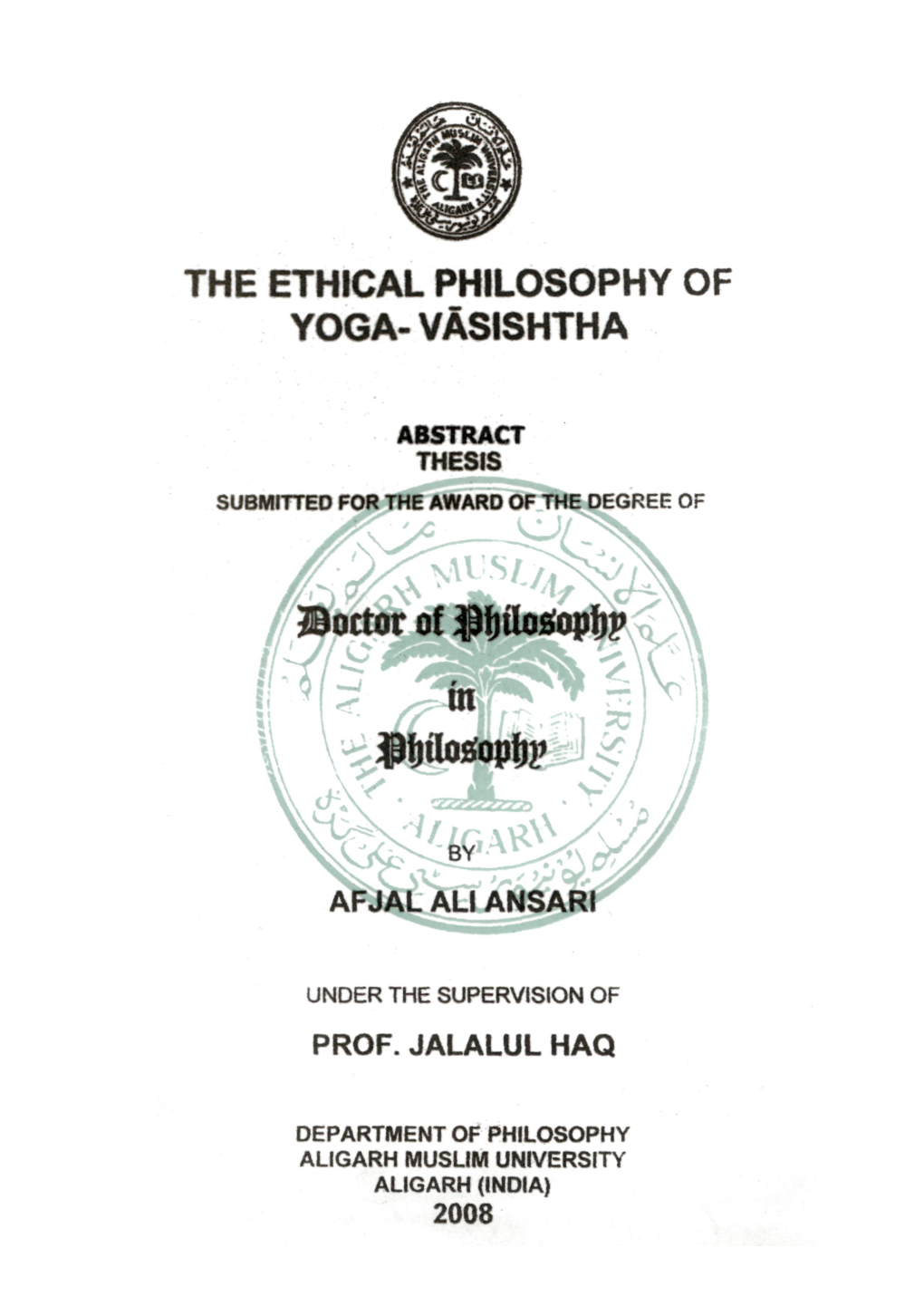 The Ethical Philosophy of Yoga-Vasishtha