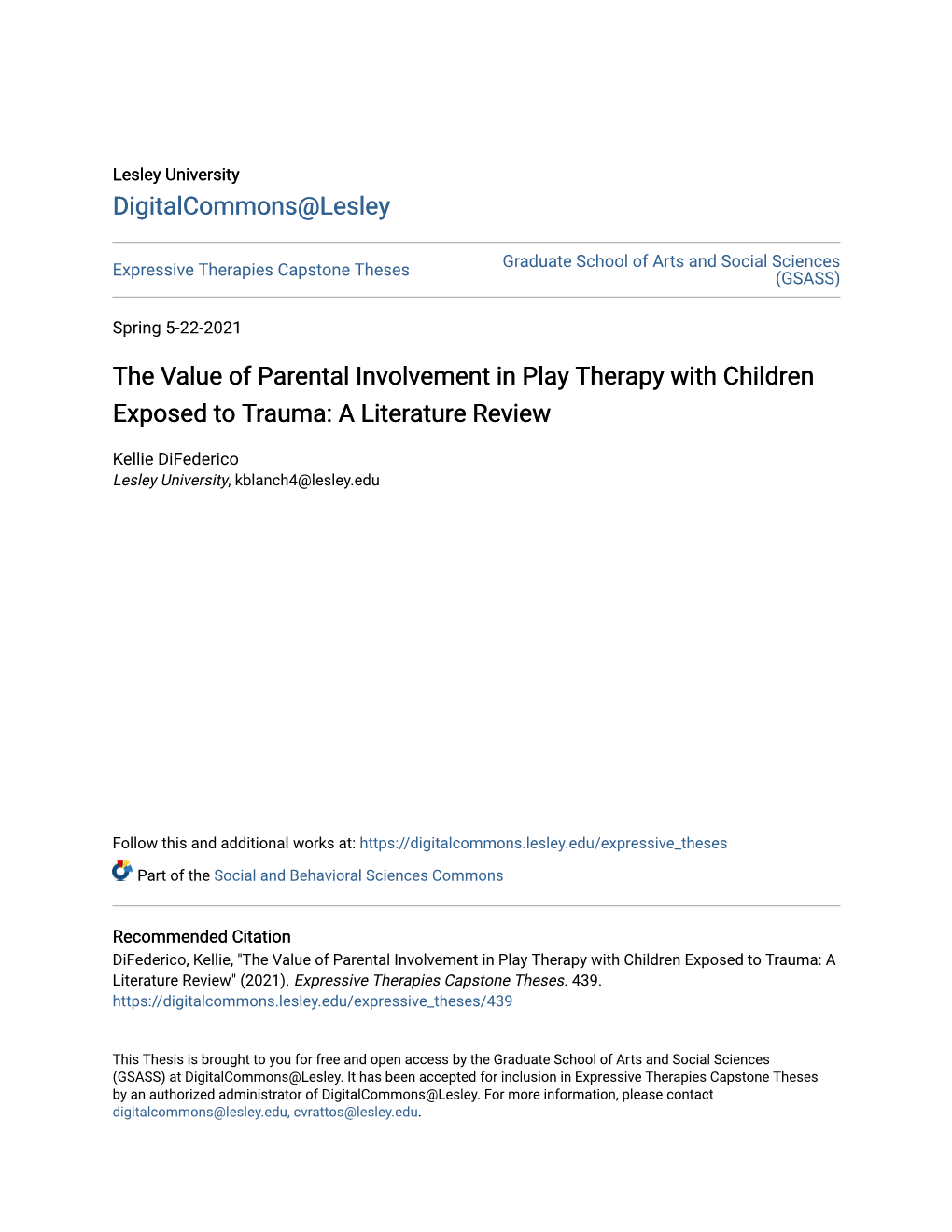 The Value of Parental Involvement in Play Therapy with Children Exposed to Trauma: a Literature Review