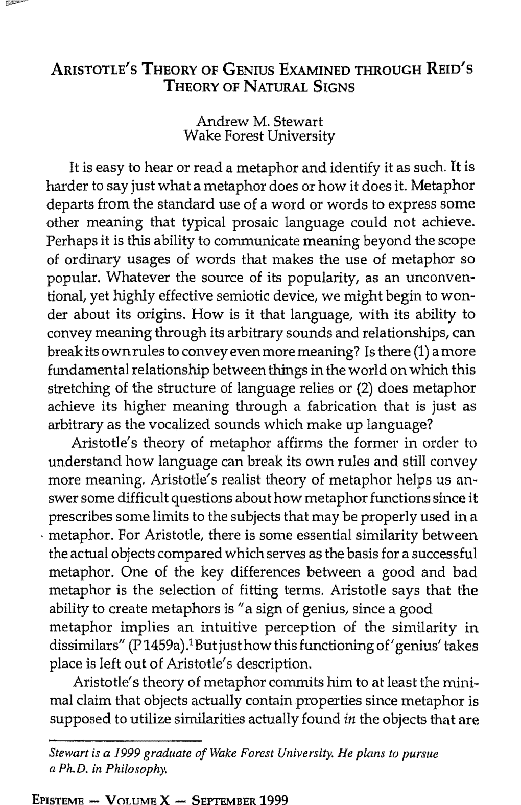 Aristotle's Theory of Genius Examined Through Reid's Theory of Natural Signs