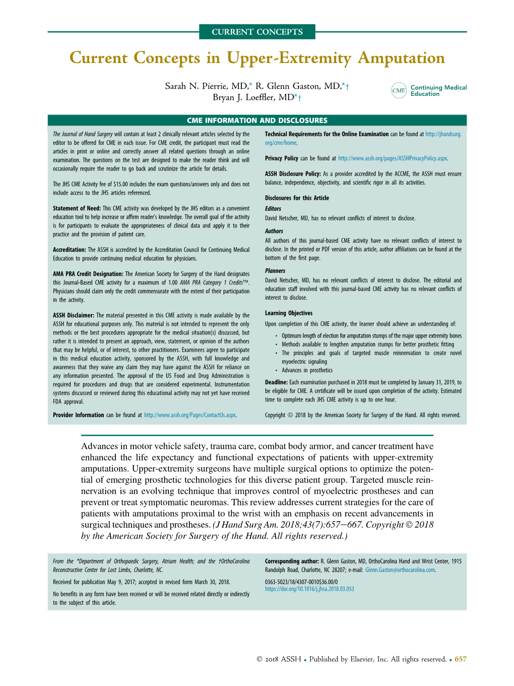 Current Concepts in Upper-Extremity Amputation